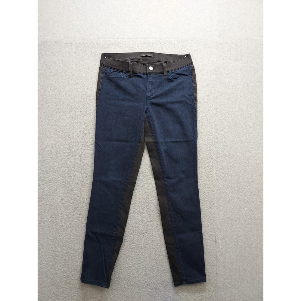 Ann Taylor Women Denim Jean 6 Blue Black Side Panels Zip 5 Pockets Skinny Casual